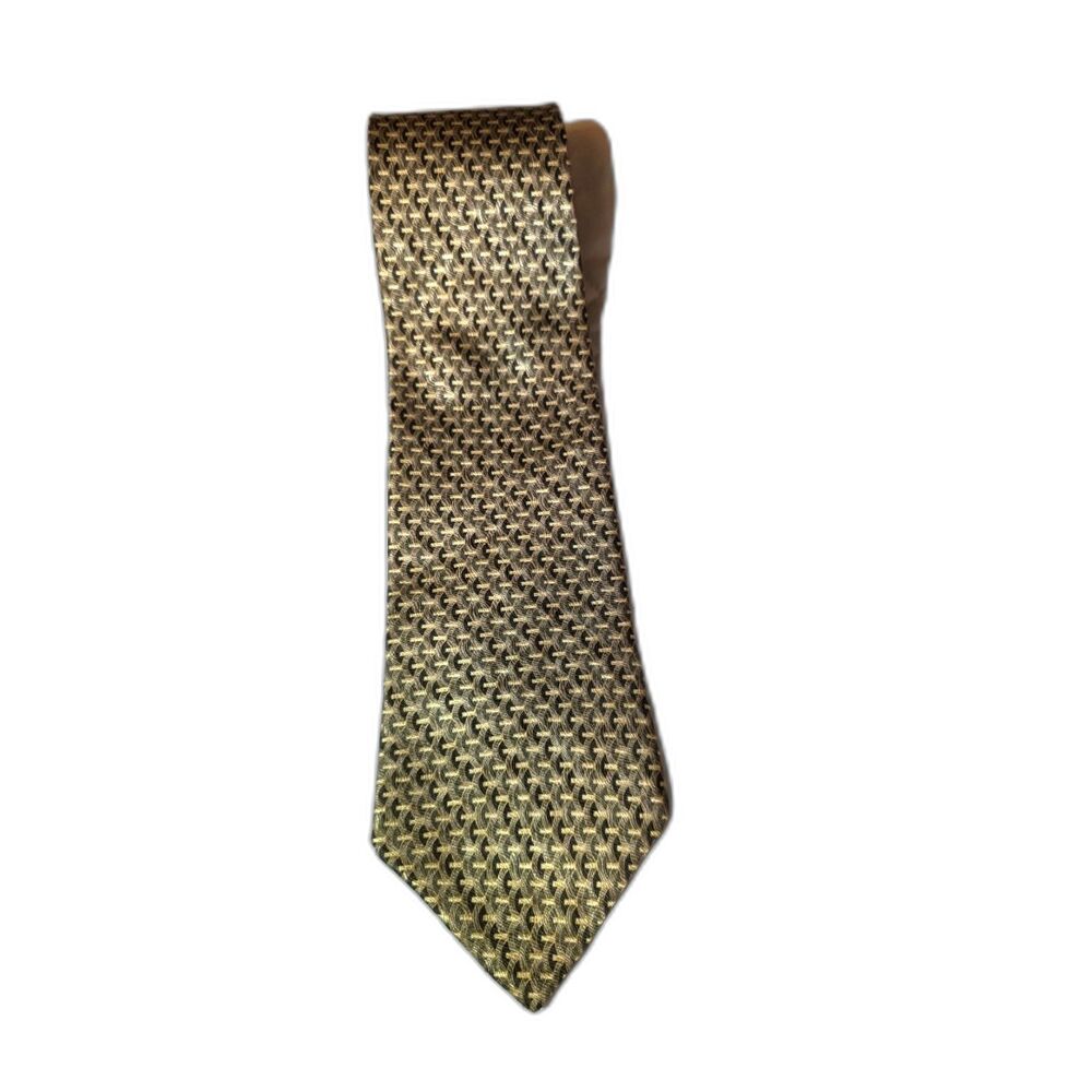 Domani 100% Imported Silk Tie – Gold & Black Geometric Pattern